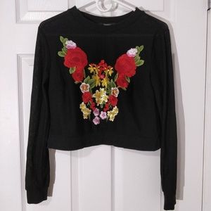 Forever 21 mesh lined flower embroidered sweater